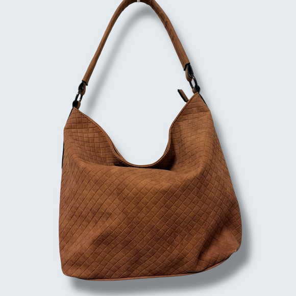 Sam & Hadley Brown Woven Hobo Bag Slouchy Faux Suede Shoulder - Picture 16 of 16